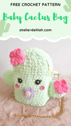 a crochet bag with the text free crochet pattern baby cactus bag