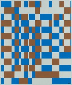 blue and brown squares are arranged in an abstract pattern on white paper, which is very similar to the same color scheme