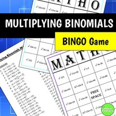 two pieces of math with the words, multiplying binomials and an image of