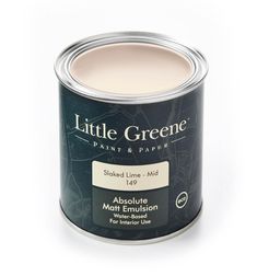 a can of paint that is white and has the words little greene painted on it