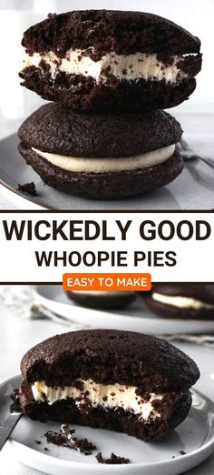 two cookies with ice cream on them and the words, wickedly good whoopie pies easy to make