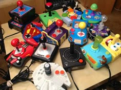 a bunch of toys that are sitting on a table