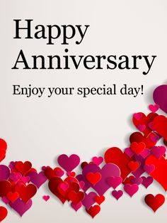 a happy anniversary card with lots of hearts in the shape of heart shapes on a white background