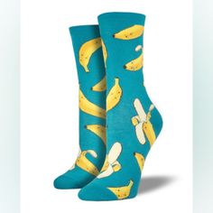 Slip Into A Pair Of These Fun And Fruity Banana Socks! Available In Jungle Green, These Socks Make The Bright Yellow Bananas Practically Pop Right Off The Socks! The Knitty Gritty Sock Size 9-11 Fits U.S. Women’s Shoe Size 5-10.5 Fiber Content: 63% Cotton, 34% Nylon, 3% Spandex Food Socks, Silly Socks, Trendy Socks, Unique Socks, Funky Socks, Sock Drawer, Fuzzy Socks, Crazy Socks, A Banana