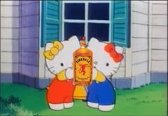 Alcohol Cartoon Aesthetic, Hello Kitty Drinking, Hello Kitty Alcohol Drink, Fireball Drawing, Hello Kitty Monster Energy, Hello Kitty Drinking Alcohol, Hello Kitty Alcohol, Hello Kitty Bong, Fireball Whiskey