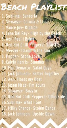 the beach playlist is shown with palm trees