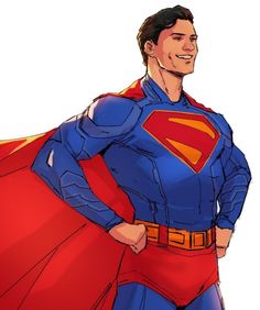 a man dressed as superman standing with his hands on his hips and wearing a red cape