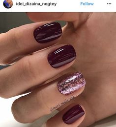 Burgundy Nail Designs, Dark Nail Designs, Short Nail Manicure, Wine Nails, Nails 2018, Fall Gel Nails, New Nail Designs, Gold Nail