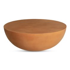 a round wooden table on a white background with no one around it to see the top