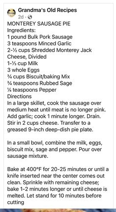 the recipe for grandma's old recipes is shown in this screenshot from their facebook page