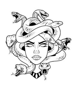 a woman with snakes around her head