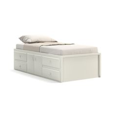 Acadia Shaker Storage Bed with Eight Drawers and Four Doors. Featuring four drawers and two doors on each side for storage, shown in white. 2023 Beds, Birch Bed Frame, Shaker Storage, Side Bed, Cool Kids Rooms, Storage Platform Bed, Storage Platform, Queen And King, Toddler Rooms