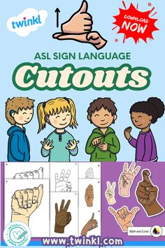 ASL Sign Language Cutouts for Kids Asl Handshapes, Language Games For Kids, Asl Letters, Asl Sign Language, Asl Signs