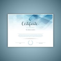 a certificate with blue and white geometric shapes on the front, in an elegant style