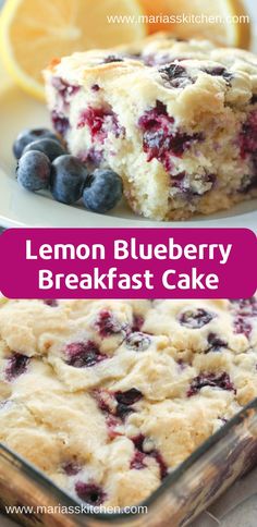 lemon blueberry breakfast cake on a plate