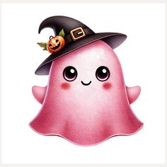 a pink ghost with a black hat on it's head