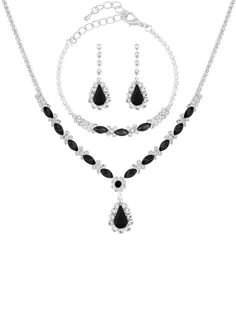 PRICES MAY VARY. WEDDING BRIDESMAID BLACK RHINESTONE NECKLACE, BRACELET AND EARRINGS JEWELRY SET: This black rhinestone necklace, bracelet and earrings set is ideal for any occasion, including parties, proms, fashion shows, nightclubs, and anniversaries. And it can add an excellent fashion touch to your dress on any festival, such as Wedding, Mother's Day, Valentine's Day, Christmas Day, New Year's Day, or others. MATERIALS: Meticulously crafted from high-quality rhinestone and zinc alloy SIZE A Women 1920s, Bridesmaid Jewelry Set, Christmas Jewelry Gift, Black Bridesmaids, 1920s Vintage, Bridesmaid Jewelry Sets, Necklace Chain Lengths, Necklace And Earrings Set, Party Halloween