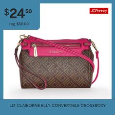 You'll love this Liz Claiborne Elly bag to elevate your evening looks. Crafted from pebbled two-tone faux leather decorated with the brand's logo, this convertible crossbody handbag has multiple pockets for your essentials and is accented with gold-tone hardware. Adjust the shoulder strap to your desired length or remove it to transform it into a clutch. Features: Removable StrapsClosure Type: ZipperPockets: 1 Front Zip Pocket, 1 Inside Slip Pocket, 1 Inside Multi-Function PocketMetal Color: Go… Convertible Crossbody Bag, Leather Decor, Liz Claiborne, Handbag Accessories, Cross Body Handbags, Convertible, Zip Pockets, Crossbody Bag, Shoulder Strap