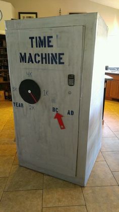 the machine is made out of cardboard and has time machines on it's side