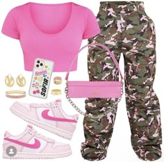 Pink And Black Baddie Outfit, Trendy Pink Tops For Streetwear, Temu Outfit Ideas, Pink Outfits Black Women Streetwear, Cute Pink Streetwear Outfits, Y2k Fashion Pink Baddie, Cute Nike Outfits, Teen Swag Outfits, Shoes Outfit Fashion