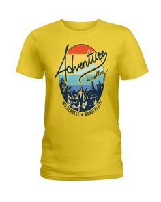 a yellow t - shirt with the words adventure on it