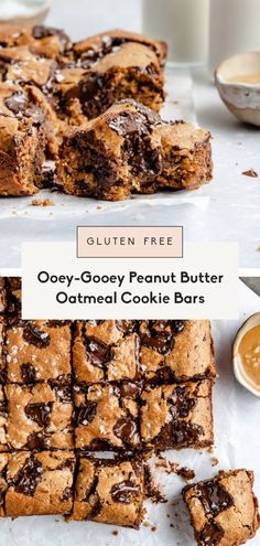 an image of gluten free ooey - gooey peanut butter oatmeal cookie bars