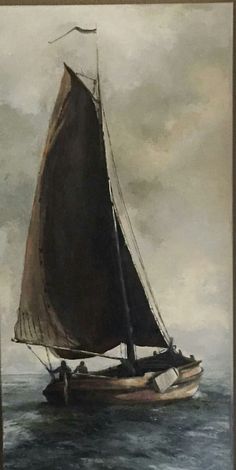 a painting of a sailboat in the ocean