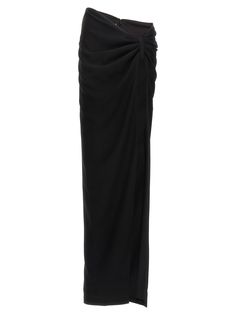 'Torpedo' long skirt with maxi front split, asymmetric waist, draping detail. Composition: Formal Pre-draped Flowy Skirt, Pre-draped Asymmetrical Skirt For Evening, Ruched Maxi Skirt For Formal Occasions, Elegant Ruched Maxi Skirt For Formal Events, Elegant Ruched Maxi Skirt For Formal Occasions, Ruched Draped Long Skirt For Formal Occasions, Formal Ruched Long Draped Skirt, Formal Long Draped Ruched Skirt, Formal Long Ruched Draped Skirt