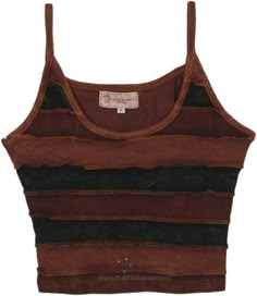 A short cropped tank top in stonewashed ribbed cotton made with panels in shades of brown in the reverse stitch pattern.  The cropped tank is an artistic and harmonious piece of clothing with an outstanding overall look. #tlb #Sleeveless #Stonewash #Embroidered #vacationclothing #bohemianfashion #Handmade #JuniorPetite #bohotanktop #summerhippietanktop #ribbedcottontanktop Corduroy Tops For Women, Cool Tank Tops, Tank Top Ideas, Crop Tank Top, Embroidered Tank Top, Tank Top Upcycle, Brown Tank Top, Clothes Tops, Earthy Tops