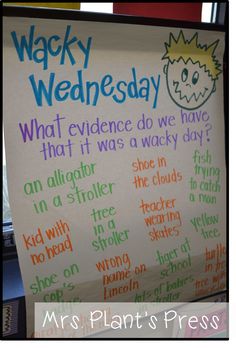 a poster that says wacky wednesday and what evidence do we have for this class?