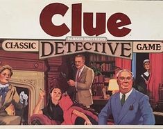 the front cover of clue magazine showing two men in suits and one woman sitting on a couch