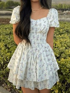 Puff Sleeve Floral Corset Mini Dress - AnotherChill Floral Corset Dress Short, Summer Corset Dress, Puff Sleeve Summer Dress, Cute Simple Dresses Casual, Casual Dresses Aesthetic, Corset Dress Aesthetic, Corset Outfit Casual, Outfit Ideas Aesthetic Summer, Clothes For Travel