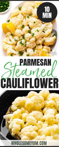 two pictures showing different types of cauliflower and how to cook them in the microwave