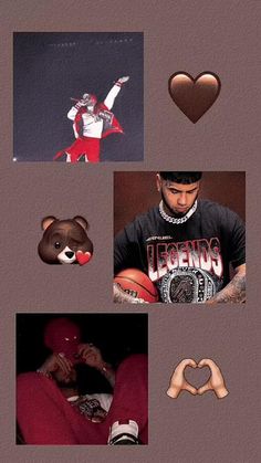 a collage of photos with hearts, hands and other things in the background that include a teddy bear