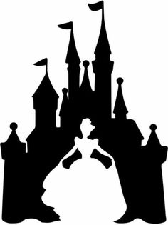 the silhouette of a princess in front of a castle