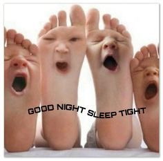 four feet with their mouths open and the words good night sleep tight