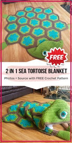 the turtle rug is made with crochet yarn