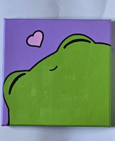 a painting of a green frog with a heart on it's head and purple background