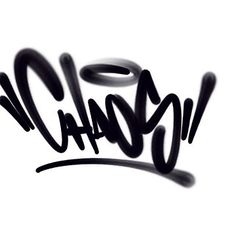 the word chaos written in black ink on a white background