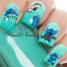 Lilo &amp; Stitch Disney Nail Art Wraps Water Transfers Decals Y827 Salon Quality Stitch Nail Art, Disney Nail Art, Disney Nail Designs, Disney Acrylic Nails, Lilo Und Stitch, Disney Nail, Kutek Disney, Nail Art Disney, Nails For Kids