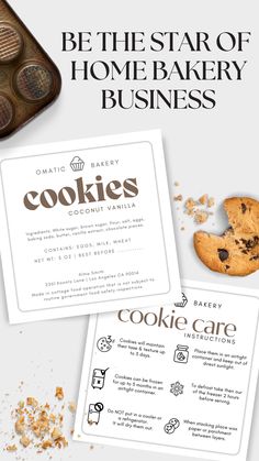 These food labels are ideal for use on a wide range of baked goods such as cakes, cookies, and bread, and they will help your customers make informed decisions about what they consume. The labels are also printable, allowing you to save time and money, and reducing the need for expensive and time-consuming custom printing services. With the Food Labels for Home Bakery, you can create a professional and consistent brand image, meet labeling requirements. Bakery Label Design Ideas, Home Bakery Logo Design Ideas, Cookies Branding Design, Home Bakery Packaging, Bakery Label Design, Bakery Sticker Design, Home Bakery Packaging Ideas, Bakery Labels, Ingredients Design