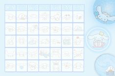 Cinnamoroll calendar without numbers to use for any month Sanrio Schedule Template, Cinnamoroll Calendar 2023, Cinnamoroll Calendar 2024, Sanrio Schedule, School Schedule Aesthetic, Cinnamoroll Calendar, Calendar Sanrio, Schedule Aesthetic, Kawaii Calendar