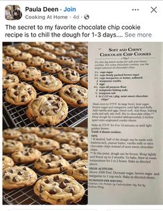 two pictures of chocolate chip cookies on a cooling rack, and one photo of the same cookie