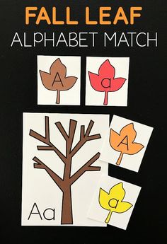 the fall leaf alphabet match is shown with four leaves