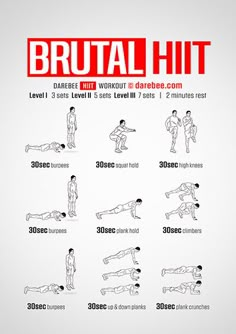 a poster with instructions to do the brutal hit workouts for men and women