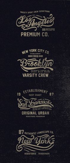 four different types of logos are shown in this black and white photo, with the words new york city written on them