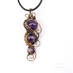 Amethyst beads wire wrapped pendant - OOAK by IanirasArtifacts.deviantart.com on @deviantART Wire Necklace