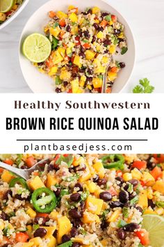 View on a large bowl of a Southwestern salad. Brown Rice And Quinoa, Quinoa Salads, Rice And Quinoa, Southwestern Salad, Brown Rice Salad, Black Bean Salad