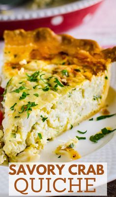 a slice of crab quiche on a plate. Crab And Spinach Quiche, Crab And Shrimp Quiche, Crabmeat Quiche Recipes, Lobster Quiche Recipe, Crab Frittata