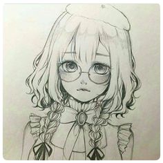 a drawing of a girl with glasses and a bow